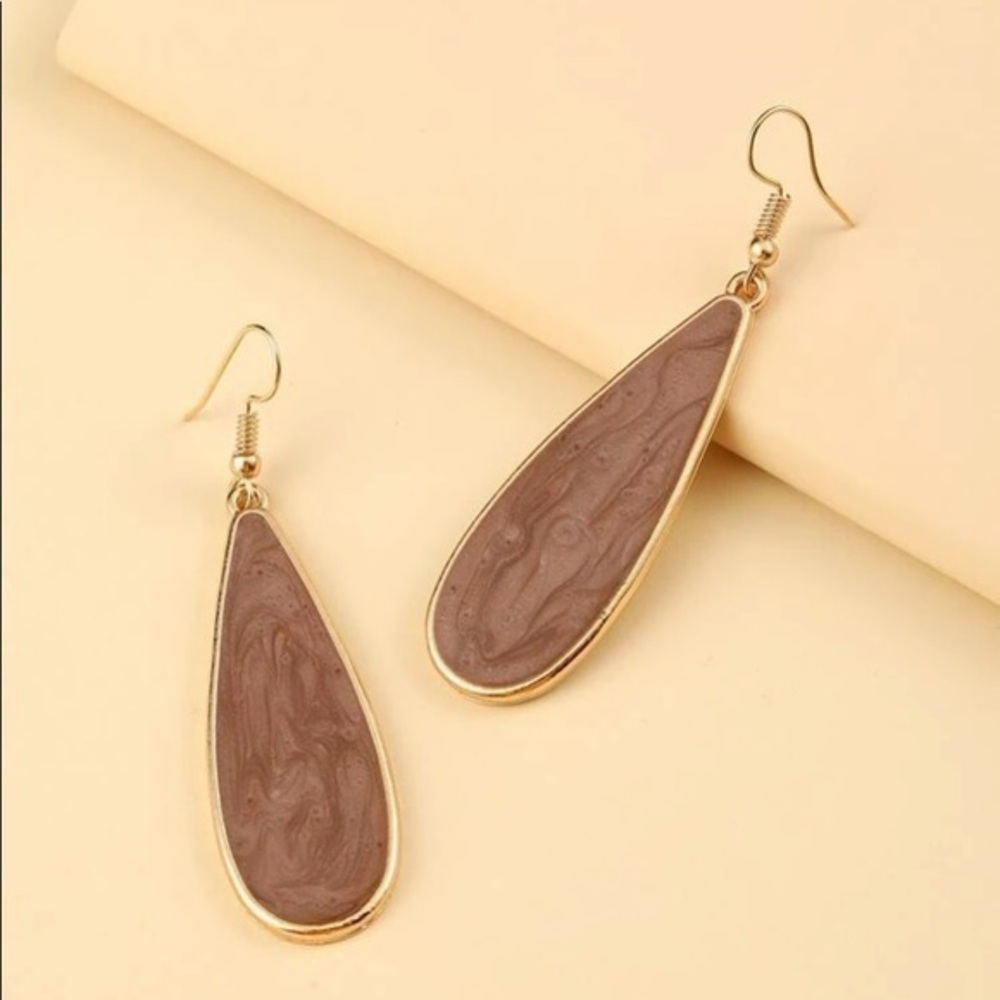 Water Drop Earrings Brown Golden - Picture 3 of 5